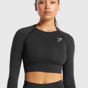 Gymshark Long Sleeve Training Crop Top - Black Marl